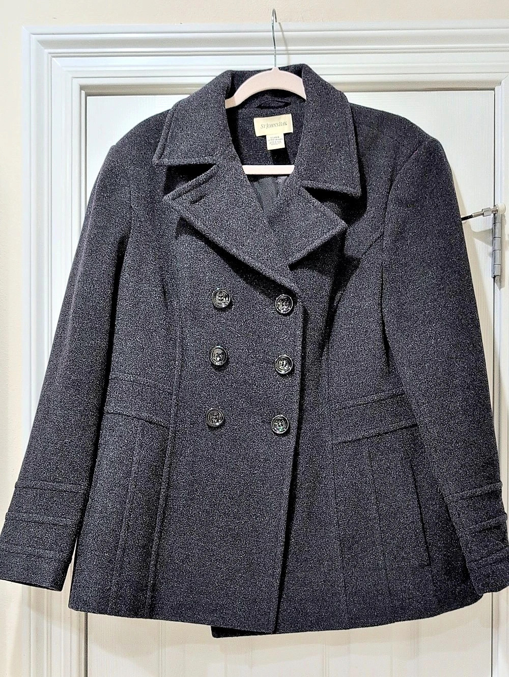 St. John's Bay Double-Breasted Pea Coat in Gray XL Like New